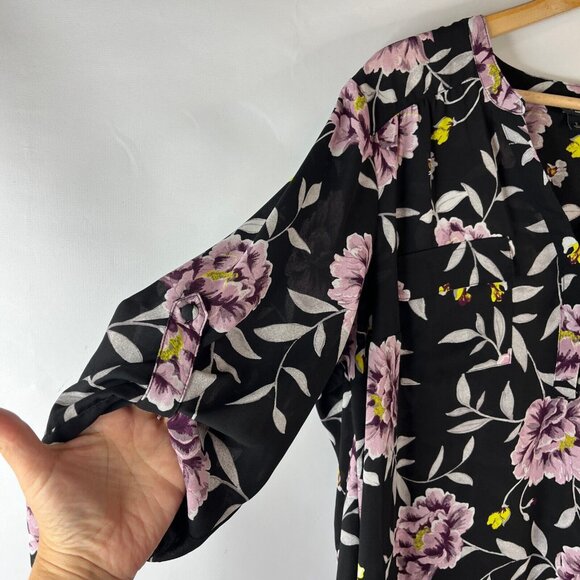 Torrid Harper Womens Tunic Top Size 2X Black Purple Floral V-Neck 3/4 Sleeve - Picture 6 of 10